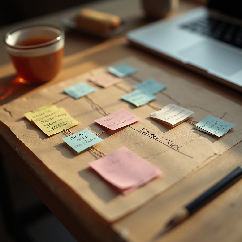 Arbeitsplatz mit handschriftlichen Notizen und Checklisten zur Kursmethodik